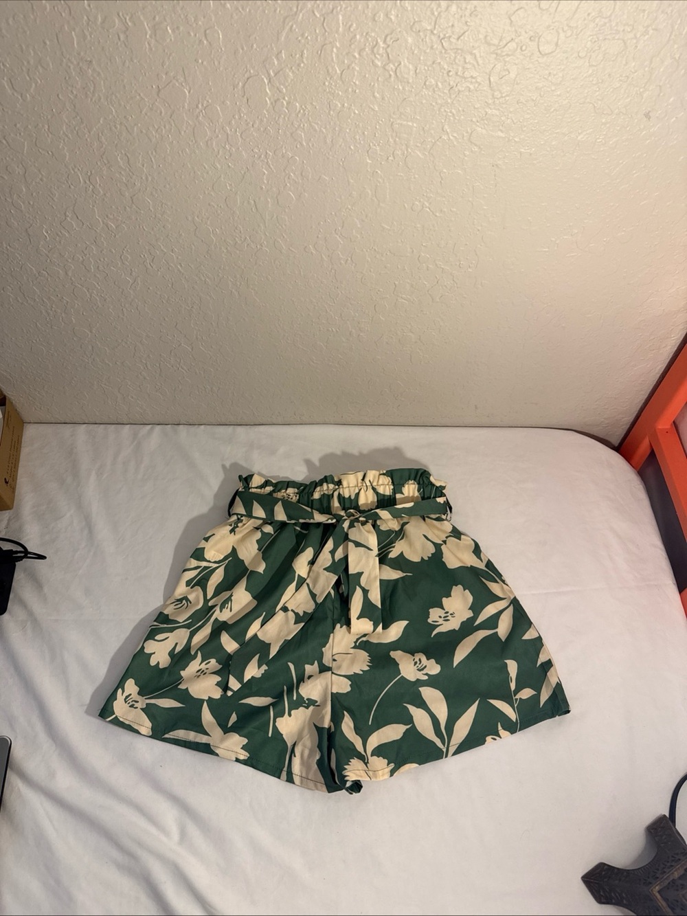 SHEIN Green Floral High-Waist Paperbag Shorts